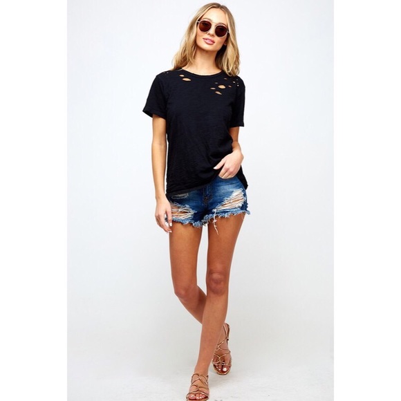 Desiree Distressed Relaxed Tee - Black - Picture 4 of 6